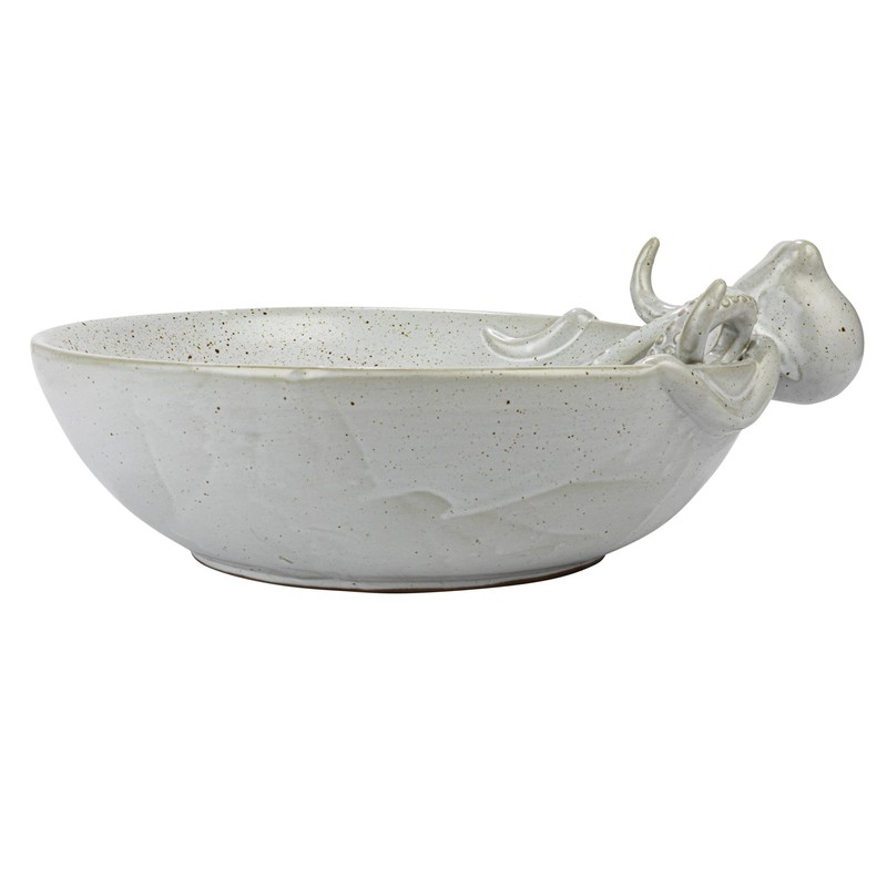 Creative Co-Op 13.75 Inches Stoneware Octopus Bowl with Reactive Glaze,
