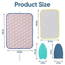 Portable Ironing Mat for Countertop - Over The Door Steamer Pad Washer Dryer Heat Resistant Pad Cover for Travel Ironing Board (M)
