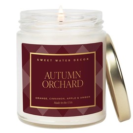Sweet Water Decor Autumn Orchard Candle, Autumn Scented Notes of Citrus, Cinnamon, & Apples, 40+ Hour Burn Time, Non-Toxic Soy Wax Blend, Poured in the USA, Cotton Wick, 9oz Glass Jar with Gold Lid