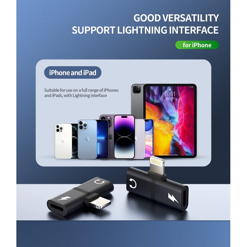 Hoyulli Dual Lightning Headphone Adapter, 4 in 1, Apple MFi