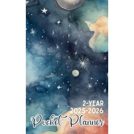 2 Year Pocket Planner 2025-2026: Night Sky Watercolor Organizer For Purse, From January 2025 to December 2026