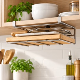Stainless Steel Under-Cabinet Organizer for Kitchen Storage – Hanging Rack for Cutting Boards, Pot Lids & Kitchenware