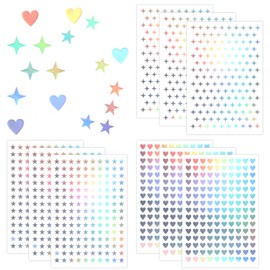 Ymapinc 1350 Pcs Tiny Star Stickers, Heart Stickers Self-Adhesive Mini Holographic Sticker for Reward, 9 Sheets Star Heart Sticker for School Planner, Behavior Chart, Home Decoration