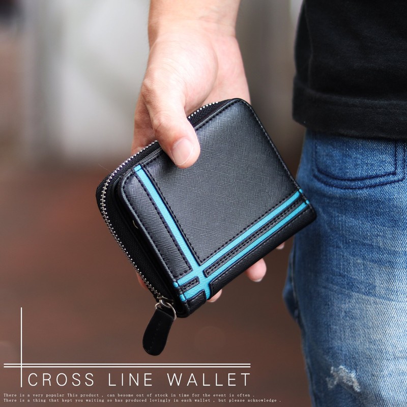 Daylight dl-1042 Men's Bi-fold Wallet, PU Leather, W-Line, Round Zipper,