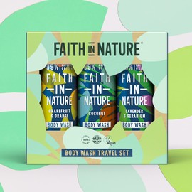 Faith In Nature 3 x 100ml Natural Body Wash Travel Gift Set, Vegan & Cruelty Free, No SLS or Parabens