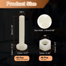 sourcing map 40Sets Nylon Screw Nut Assortment, M6-1x35mm Slotted Pan Head Screws & M6 Nuts