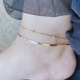 18k ball chain, two-line snake rope, two-line silver anklet, two-line ball chain / 18k 볼 체인 뱀줄 두줄 은발찌 두줄 볼체인