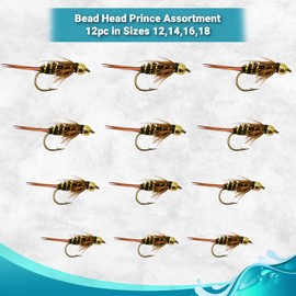 Feeder Creek Prince Nymph Flies | 12pc Trout Fly Assortment | Sizes 12, 14, 16, 18 | Wet Fishing Flies