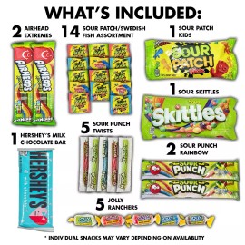 Fun Flavors Box Sour Candy Box Valentines Day Hershey Bar, Variety Pack Snack Care Package 30 Ct
