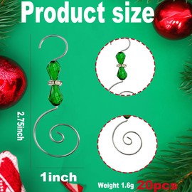 Christmas Ornament Hooks Metal Red and Green Acrylic Jewels Hooks for Christmas Tree Decoration S-Shaped Decorative Hooks for Christmas Balls Party Decoration