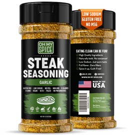 Steak Seasoning Garlic Powder Mix - Gluten Free & Low Sodium Meat Seasoning for Beef, Tomahawk, BBQ & Ribeye. Steak Seasonings for Grilling. Garlic and Herb Seasonings. Steaks Salt. Steaks Rub. 4.7oz