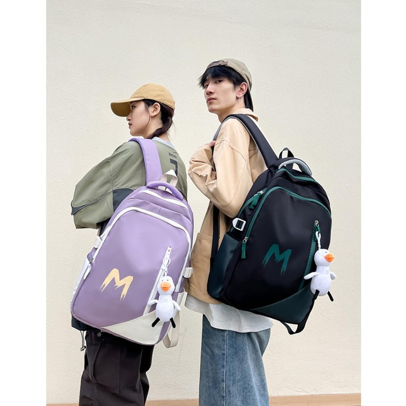Fashion Backpack with Letter M Design, School Supplies Aesthetic Book