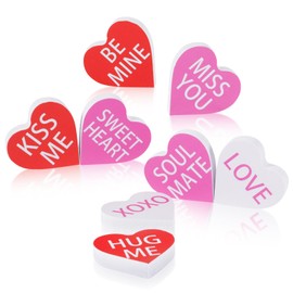 Valentine's Day Decorations, 8 Pcs Candy Heart Shaped Sign, Freestanding Table Decor for Tiered Trays, Romantic Home Décor for Valentine's Day and Weddings