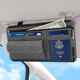 HADEEONG Car Sun Visor Organizer, Multi-Pocket Auto Visor Organizer for Car, SUV and Truck, Card Holder Glasses Holder for Car Interior Accessories Car Organizers and Storage, Gray