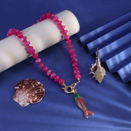 INENIMARTJ Hot Pink Chunky Beaded Fish Pendant Choker Necklace for Women