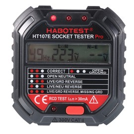 Jasfyee HT107E Socket Tester 90-250V Digital Circuit Breaker Detector Electric Circuit Polarity Finder Voltage Detector with Bright Display Reference Chart UK