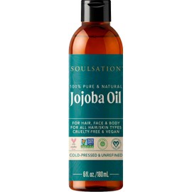 SOULSATION Pure Jojoba Oil for Skin, Hair, Face & Body 100% Natural, Cold Pressed, Unrefined | Non-GMO, EWG Verified, Cruelty-Free, Vegan Moisturizing Oil for Dry Skin, Scalp & Beard 6oz