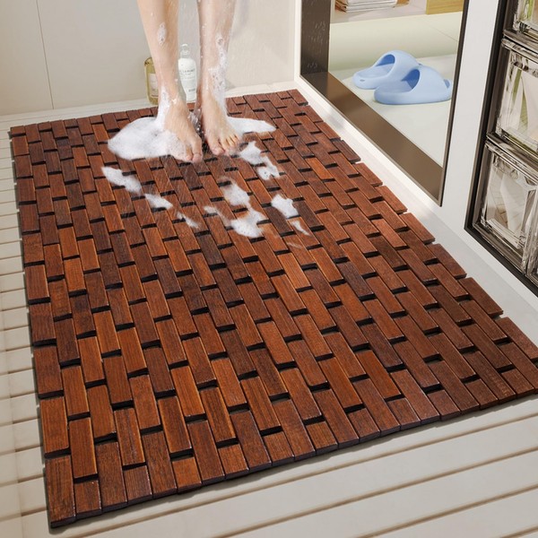 Liveinu Bath Mat for Luxury Shower, Non-Slip Bamboo Sturdy Waterproof