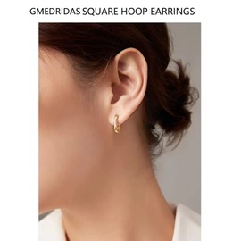 Small Gold Hoop Earrings for Women Square Heart Cubic Zirconia Huggie Hoop Earrings,3 Pairs 14K Gold Plated Hoops Sleeper Earrings Set for Women Girls Jewelry Gift 10mm 14mm