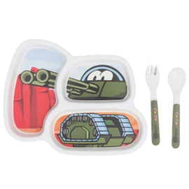 Children Tableware Set Cartoon Printed Unbreakable Divided Plate Toddler Eating Utensil Set with Fork Spoon Tank