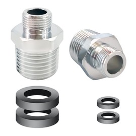 1/2 to 3/8 Reducer Faucet Adapter,Brass Water Pipe Connector 3/8 Male to 1/2 Male,Chromed Compression Fitting for RV Kitchen Plumbing with Gasket, 2 Pack