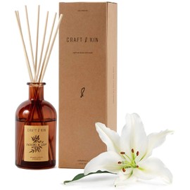 Craft & Kin Sage, Orange Blossom & Lotus Reed Diffuser | All Natural Essential Oil & 8 Rattan Scent Sticks | Reed Diffusers for Home, Bathroom | Long Lasting Home Fragrance in Amber Glass, 5.75oz