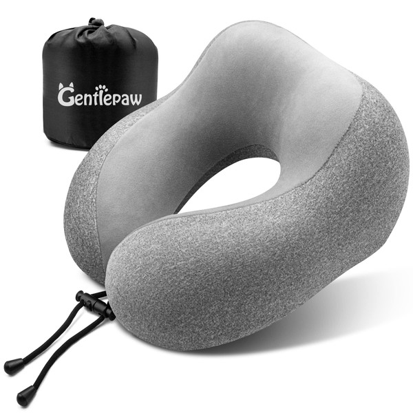 Gentlepaw Neck Pillow, Neck Pillow for Travel on Plane, Car, Train, Memory Foam Travel Pillow, Adult, U-shaped Pillow, Removable Pillow (Grey)