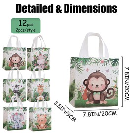 Jungle Safari Animal Party Bags - 12 Pieces Wild One Birthday Decorations Jungle Animals Theme Baby Shower Bag, Candy Goodies Bag with Handle for Kids Boys Fillers Supplies