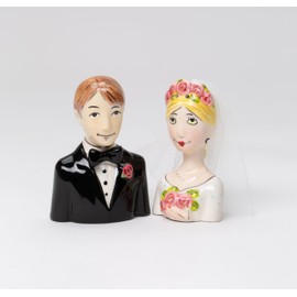 Ceramic Bride and Groom Salt and Pepper Shakers Set 2 3/4" H