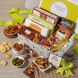 Broadway Basketeers Happy Birthday Gift Box - Gourmet Delight - Curated Snack Box - Sweet and Savory Treats for Parties - Birthday Presents for Women, Men, Mom, Dad, Her, Him