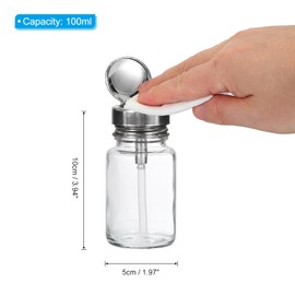 PATIKIL 100ML Alcohol Dispenser Bottle, 2 Pcs Round Stainless Steel Flip Cover Pump Dispenser Bottle with Plastic Pipe for Nail Polish Makeup Remover