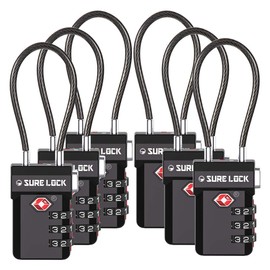 SURE LOCK TSA Approved Luggage Locks, Open Alert, Easy Read Dials, Travel Luggage Locks for Suitcase, Baggage Locks (Black 6 Pack)
