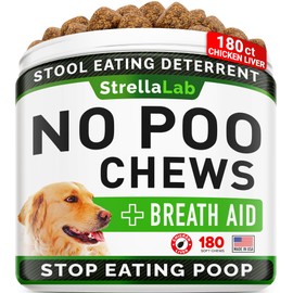 STRELLALAB No Poo Treats for Dogs - Coprophagia Stool Eating Deterrent - No Poop Eating for Dogs - Digestive Enzymes - Stop Eating Poop - Liver Flavor 180 Ct
