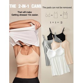 Womens Tank Tops Adjustable Strap Camisole with Built in Padded Bra Vest Cami Sleeveless Layer Top for Winter (Small, White)