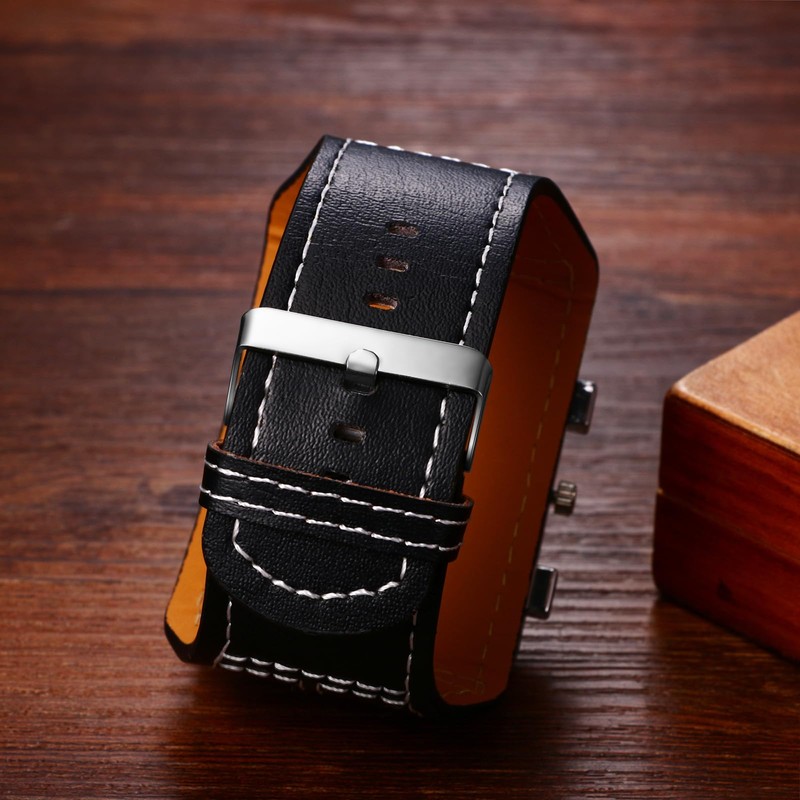 Avaner Men's Square Watch, Oversize Steampunk Watch, Leather Strap Big