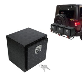 buripes 18"X17"X17.5" Aluminum Pickup Truck Bed 5 Bar Tread Pattern Truck Tool Box, Waterproof Underbody Tool Box Storage Trailer Tongue Box with Lock and Key for RV, ATV, Trailer & Truck(Black)