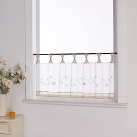 Yujiao Mao Pack of 1 Embroidery Flower Loops Net Curtain Small Coffee Curtain Terri Yarn Roman Blind H x W 45 x 90 cm Sand