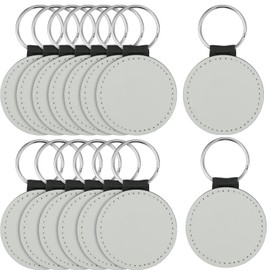 JEUIHAU 15 PCS Sublimation Keychain Blanks, Round PU Leather Sublimation Keychains Heat Transfer Keyring for Pendant Ornament Making, Present Making, White, White, 1, Modern