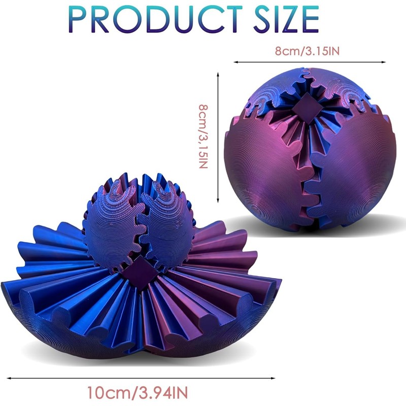 Ackygetrich 3D Printed Fidget Relief Ball, Gear Sphere Stress Toy