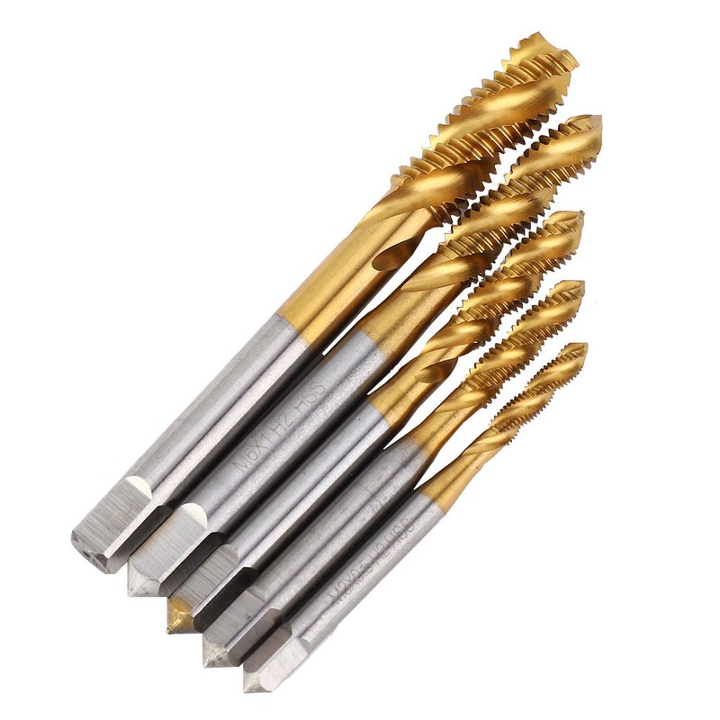5 pcs Flute Tap Titanium Plated HSS Spiral Tapping Flute