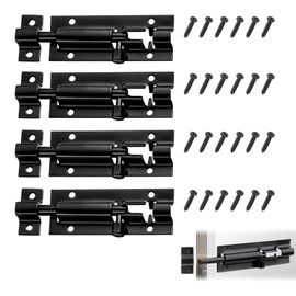 Door Lock Bolt, 4 Pack 3 Inch Door Security Slid Latch Lock, Barrel Bolt Stainless Steel Sliding, Door Latch Lock with Screws, Heavy Duty Door Security Bolts for Home Yard Garden(Black)