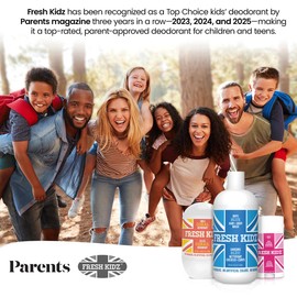 Fresh Kidz Roll On Deodorant for Kids and Teens - Baking Soda and Aluminum-free 24 Hour Protection for Sensitive Skin - Girls "Coral" 1.86 fl.oz.