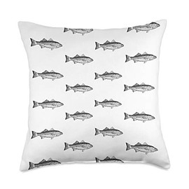 Mini Striped Bass Black and White Print Throw Pillow