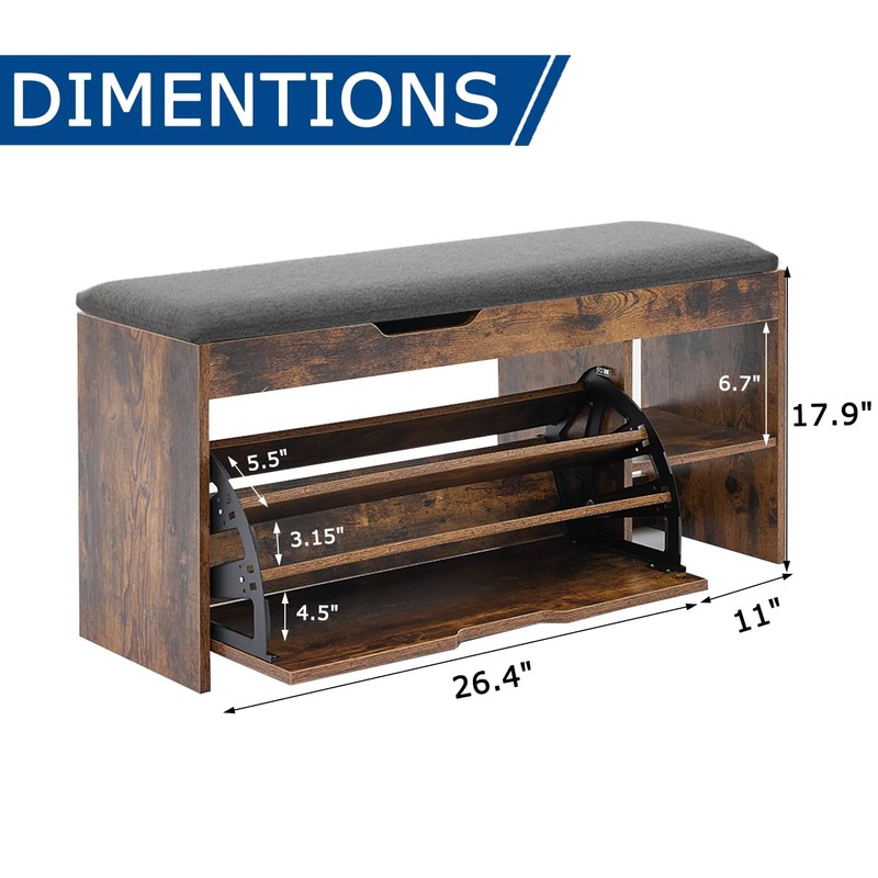 Stabrech Shoe Storage Bench with Flip Drawer, Shoe Rack with