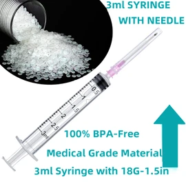 Sirulken 100 Pack 3ml 18Ga Lab Syringe Tools with Measurement, Individually Packed