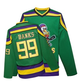Mighty Ducks Jersey Movie Ice Hockey Jersey Green S-XXL Adam Banks #99 with Adult Size, 90S Hip Hop Clothing for Party(Small)