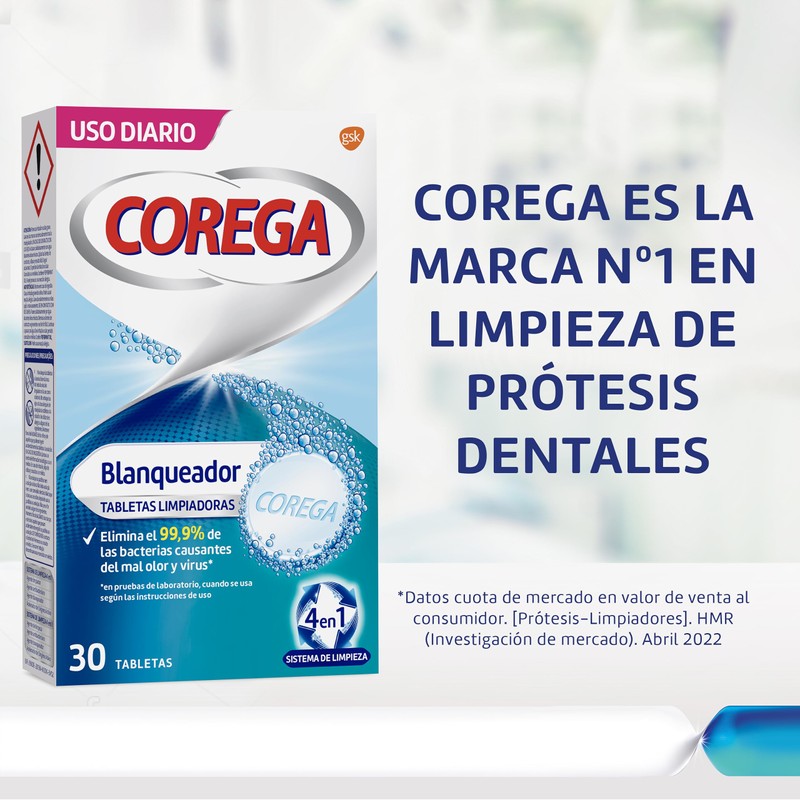 Corega Blanqueador 30 Tabletas Limpiad