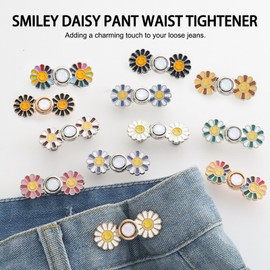 12Pcs Instant Pant Waist Tightener - Smiling Daisy Flower Button Pins,Tool-Free Adjustable Loose Waist Buckle for Women Kids