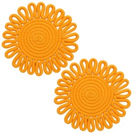 7.2 Inch Cotton Trivets for Hot Dishes, 2 Pack Sunflower Trivet Set for Hot Pots and Pans, Heat Resistant Pot Holders for Kitchen, Cute Farmhouse Kitchen Decor and Accessories(Yellow)