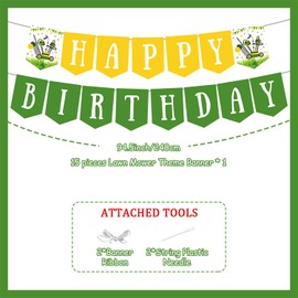 19Pcs Lawnmower Birthday Party Decoration - Mower Happy Birthday Banner Yellow Green Tractor for Boys Farm Temed Tractor Time Party Supplies